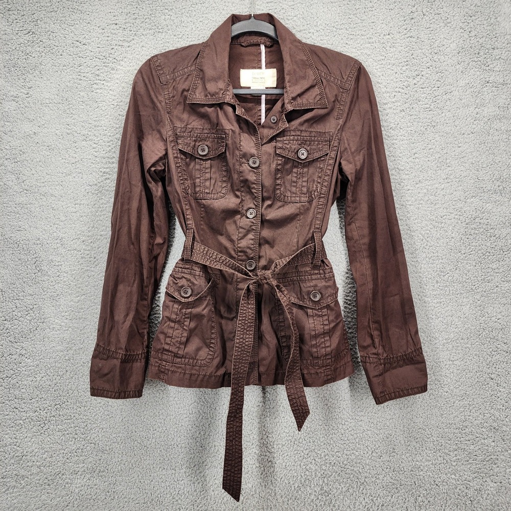 J.Crew Classic Twill Chino Belted Field Jacket Brown Cotton Utility Coat Medium